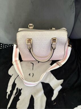 Aldo Chic Pink Patterned Dome Satchel with Striped Strap